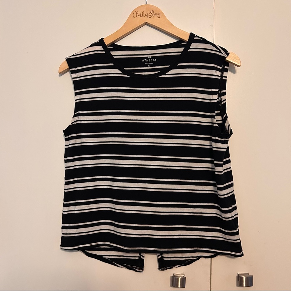 Athleta Black and White Striped Sleeveless Tank
